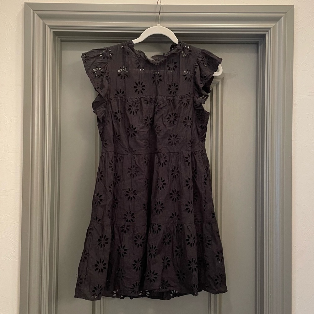 Aura | Red Dress Boutique | Black Eyelet Mini Dress with Flutter Sleeves